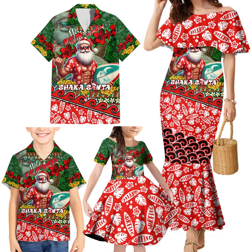 Mele Kalikimaka Shaka Santa Family Matching Mermaid Dress and Hawaiian Shirt Hawaiian Surf Christmas Design with Aloha Spirit - Polynesian Pride