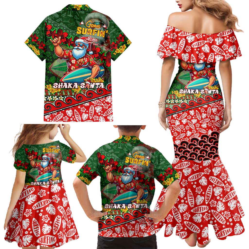 Mele Kalikimaka Shaka Santa Family Matching Mermaid Dress and Hawaiian Shirt Hawaiian Surf Christmas Design with Aloha Spirit DT02 - Polynesian Pride
