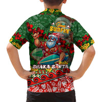 Mele Kalikimaka Shaka Santa Family Matching Off Shoulder Short Dress and Hawaiian Shirt Hawaiian Surf Christmas Design with Aloha Spirit - Polynesian Pride