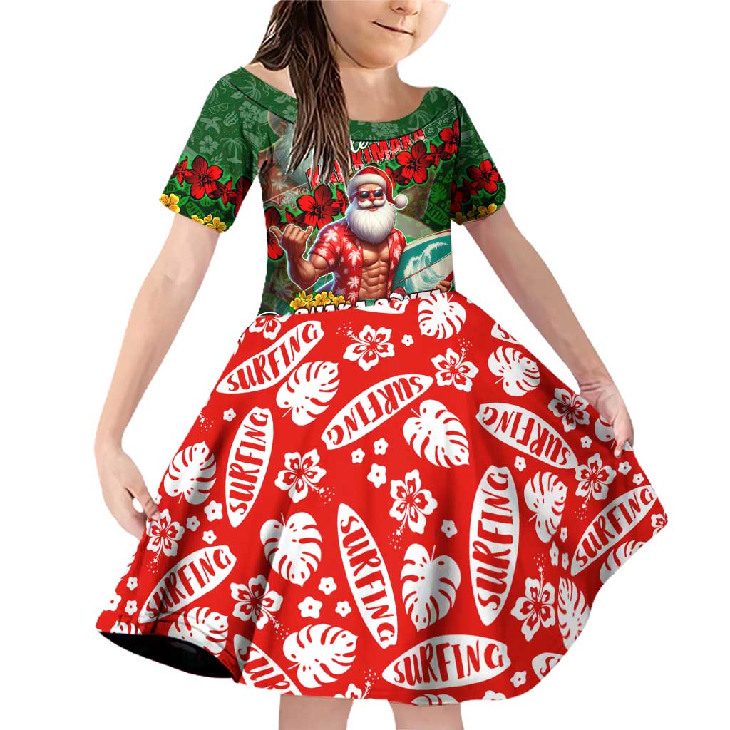 Mele Kalikimaka Shaka Santa Family Matching Off Shoulder Short Dress and Hawaiian Shirt Hawaiian Surf Christmas Design with Aloha Spirit - Polynesian Pride