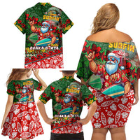 Mele Kalikimaka Shaka Santa Family Matching Off Shoulder Short Dress and Hawaiian Shirt Hawaiian Surf Christmas Design with Aloha Spirit - Polynesian Pride