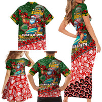 Mele Kalikimaka Shaka Santa Family Matching Short Sleeve Bodycon Dress and Hawaiian Shirt Hawaiian Surf Christmas Design with Aloha Spirit DT02 - Polynesian Pride