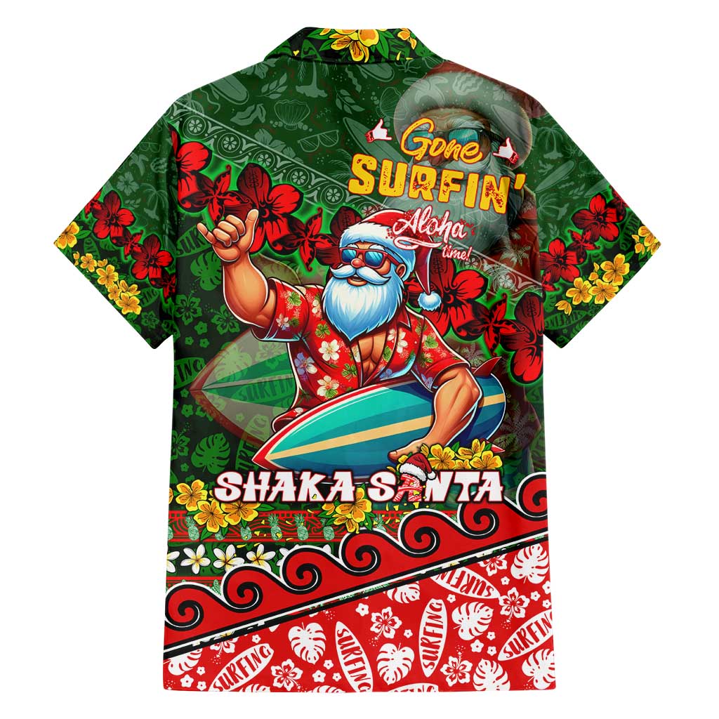 Mele Kalikimaka Shaka Santa Family Matching Short Sleeve Bodycon Dress and Hawaiian Shirt Hawaiian Surf Christmas Design with Aloha Spirit DT02 - Polynesian Pride