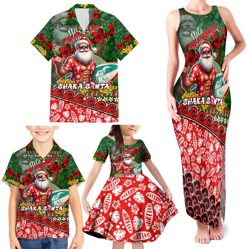 Mele Kalikimaka Shaka Santa Family Matching Tank Maxi Dress and Hawaiian Shirt Hawaiian Surf Christmas Design with Aloha Spirit - Polynesian Pride