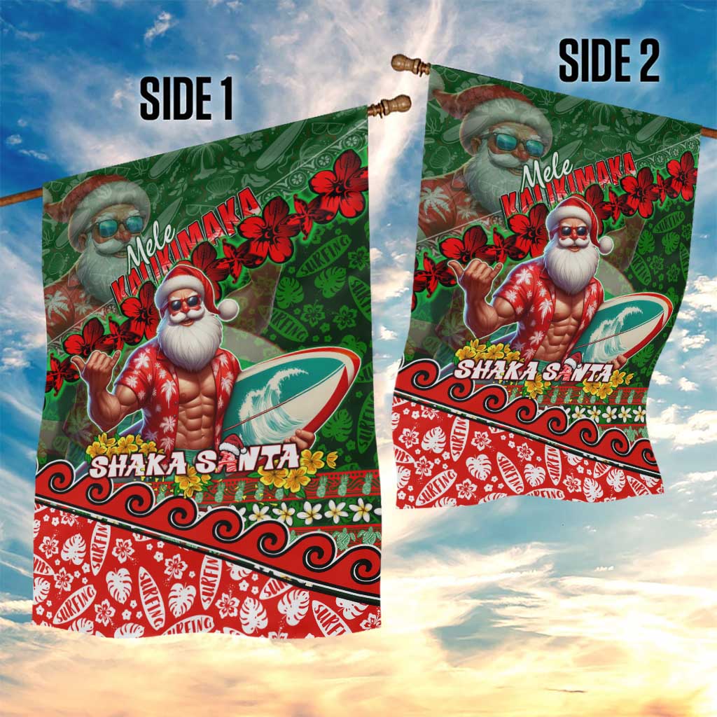 Mele Kalikimaka Shaka Santa Garden Flag Hawaiian Surf Christmas Design with Aloha Spirit - Polynesian Pride