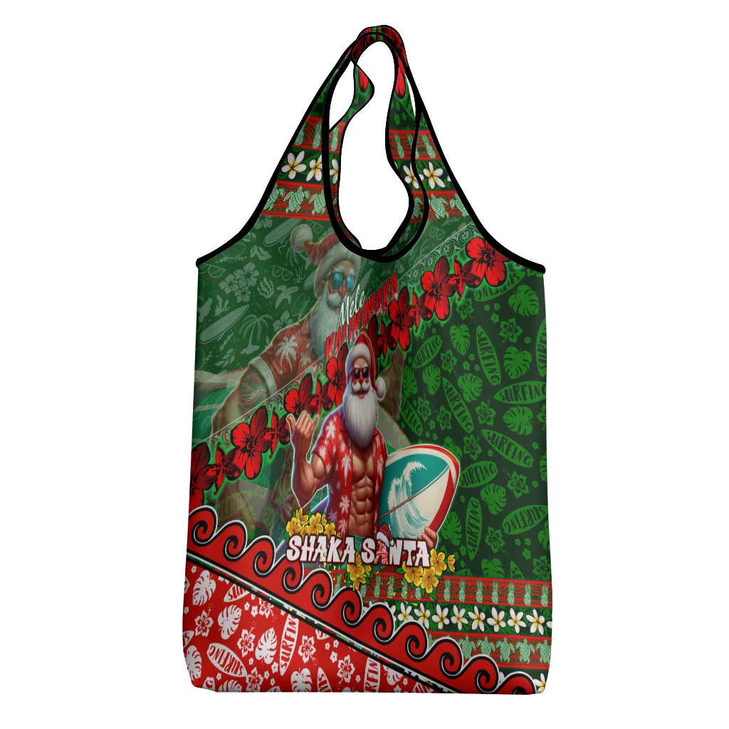 Mele Kalikimaka Shaka Santa Grocery Bag Hawaiian Surf Christmas Design with Aloha Spirit - Polynesian Pride