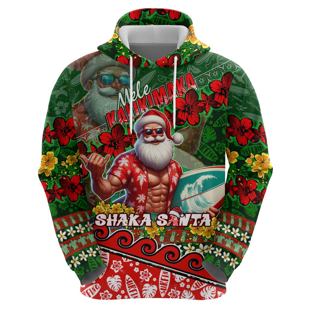 Mele Kalikimaka Shaka Santa Hoodie Hawaiian Surf Christmas Design with Aloha Spirit - Polynesian Pride