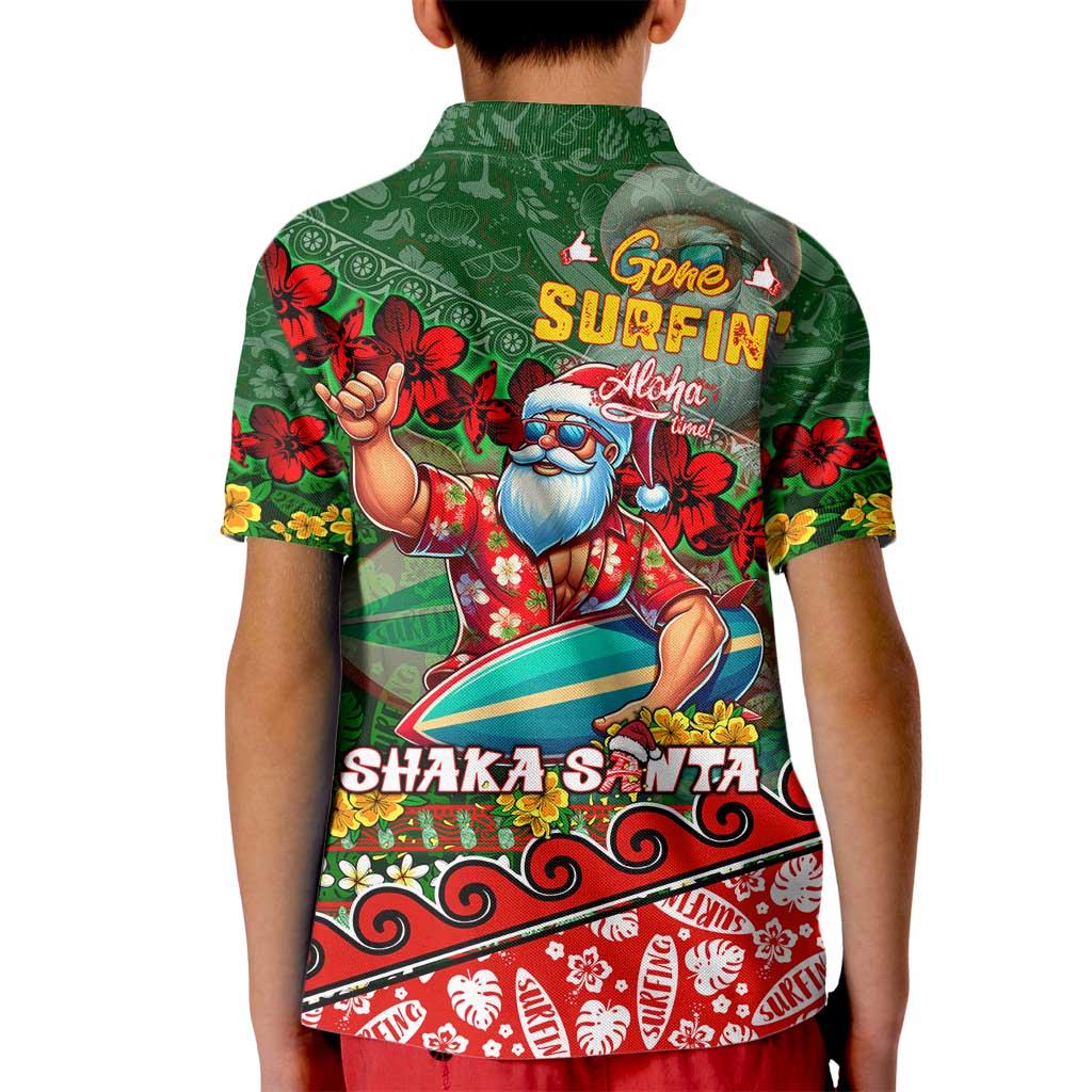 Mele Kalikimaka Shaka Santa Kid Polo Shirt Hawaiian Surf Christmas Design with Aloha Spirit DT02 - Polynesian Pride