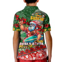 Mele Kalikimaka Shaka Santa Kid Polo Shirt Hawaiian Surf Christmas Design with Aloha Spirit DT02 - Polynesian Pride