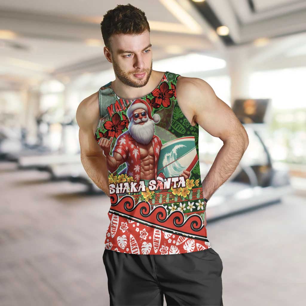 Mele Kalikimaka Shaka Santa Men Tank Top Hawaiian Surf Christmas Design with Aloha Spirit - Polynesian Pride