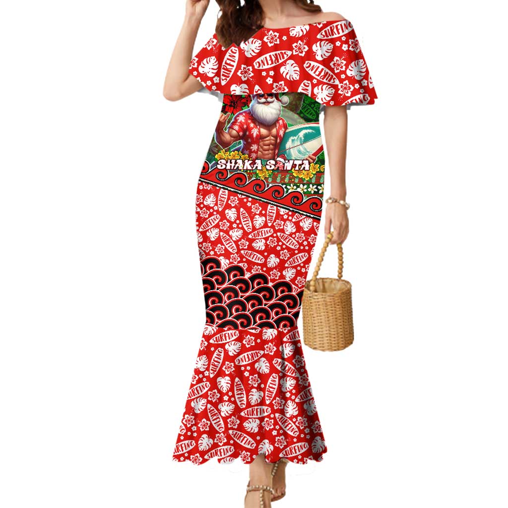 Mele Kalikimaka Shaka Santa Mermaid Dress Hawaiian Surf Christmas Design with Aloha Spirit DT02 Women Green - Polynesian Pride
