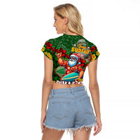 Mele Kalikimaka Shaka Santa Raglan Cropped T Shirt Hawaiian Surf Christmas Design with Aloha Spirit - Polynesian Pride