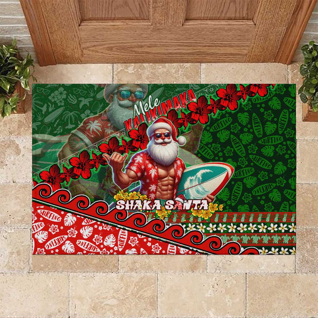 Mele Kalikimaka Shaka Santa Rubber Doormat Hawaiian Surf Christmas Design with Aloha Spirit - Polynesian Pride