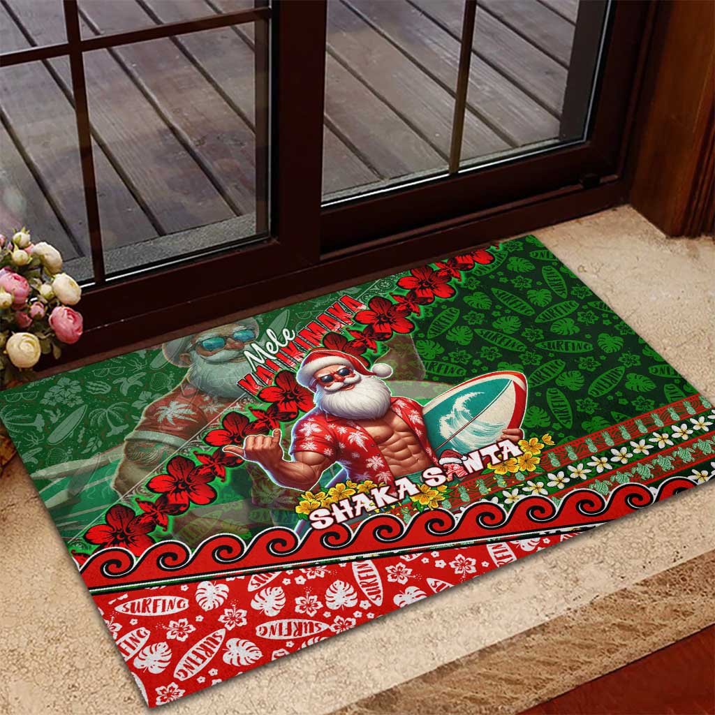 Mele Kalikimaka Shaka Santa Rubber Doormat Hawaiian Surf Christmas Design with Aloha Spirit - Polynesian Pride