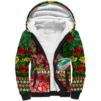 Mele Kalikimaka Shaka Santa Sherpa Hoodie Hawaiian Surf Christmas Design with Aloha Spirit - Polynesian Pride