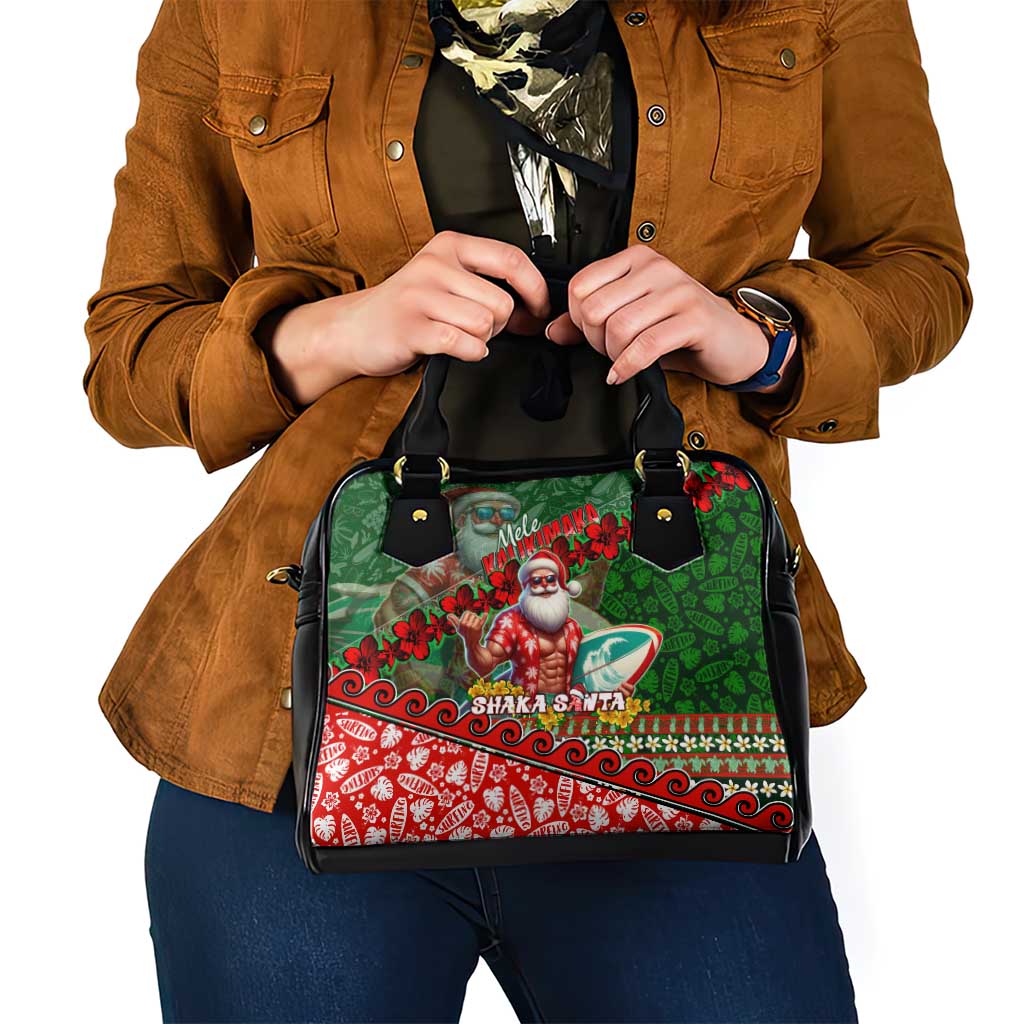 Mele Kalikimaka Shaka Santa Shoulder Handbag Hawaiian Surf Christmas Design with Aloha Spirit - Polynesian Pride
