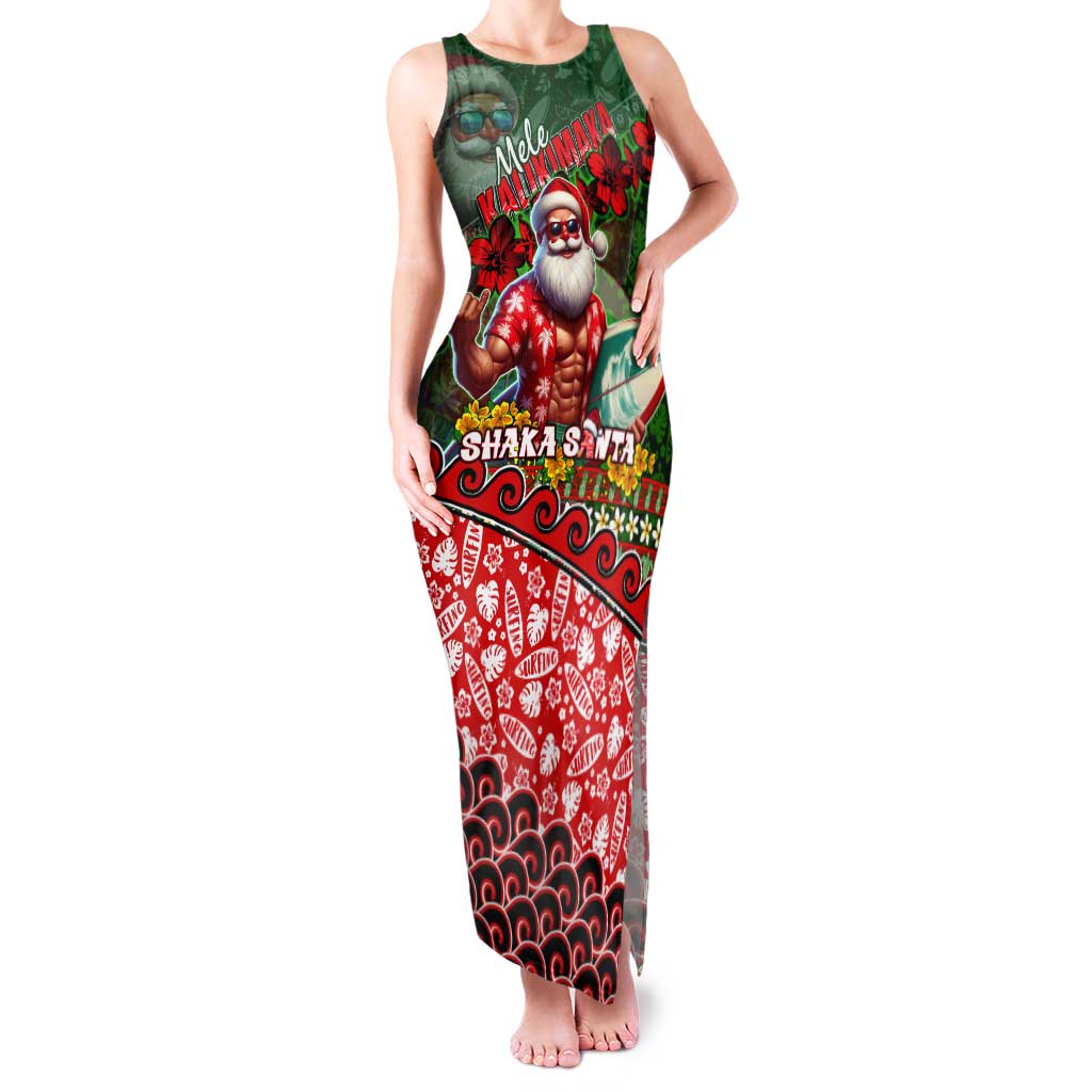 Mele Kalikimaka Shaka Santa Tank Maxi Dress Hawaiian Surf Christmas Design with Aloha Spirit - Polynesian Pride