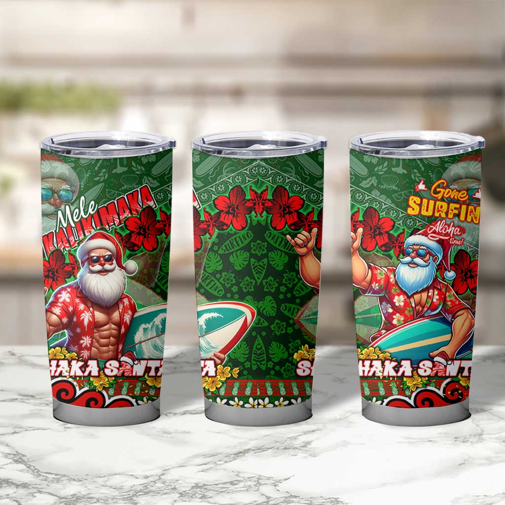 Mele Kalikimaka Shaka Santa Tumbler Cup Hawaiian Surf Christmas Design with Aloha Spirit - Polynesian Pride