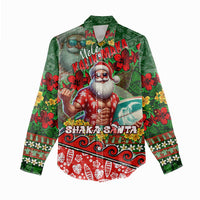 Mele Kalikimaka Shaka Santa Women Casual Shirt Hawaiian Surf Christmas Design with Aloha Spirit - Polynesian Pride