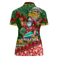 Mele Kalikimaka Shaka Santa Women Polo Shirt Hawaiian Surf Christmas Design with Aloha Spirit DT02 - Polynesian Pride