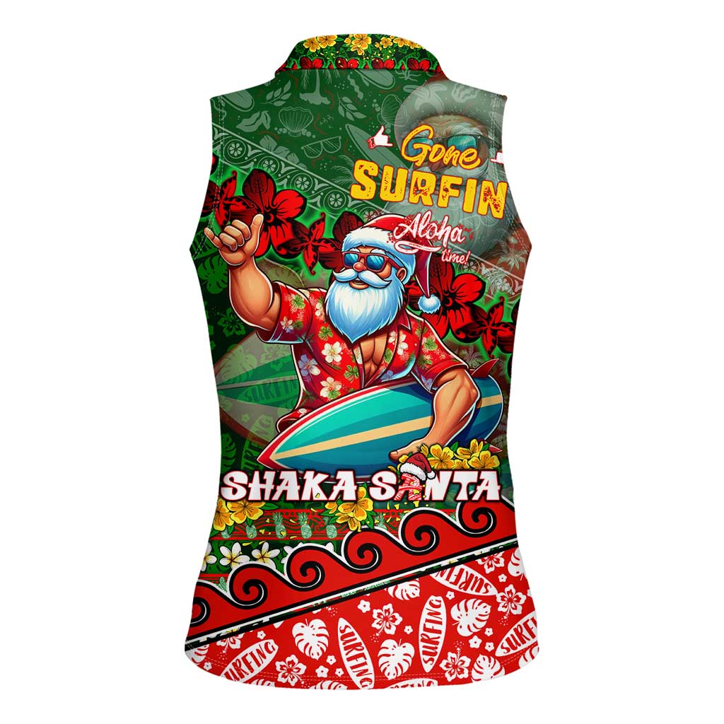 Mele Kalikimaka Shaka Santa Women Sleeveless Polo Shirt Hawaiian Surf Christmas Design with Aloha Spirit DT02 - Polynesian Pride