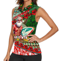 Mele Kalikimaka Shaka Santa Women Sleeveless Polo Shirt Hawaiian Surf Christmas Design with Aloha Spirit DT02 - Polynesian Pride