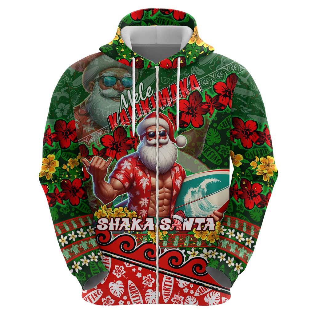 Mele Kalikimaka Shaka Santa Zip Hoodie Hawaiian Surf Christmas Design with Aloha Spirit DT02 - Polynesian Pride