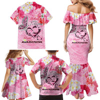 Butterfly Polynesia Breast Cancer Family Matching Mermaid Dress and Hawaiian Shirt Nobody Fights Alone Pink Out Tropical Hibiscus DT02 - Polynesian Pride
