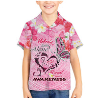 Butterfly Polynesia Breast Cancer Family Matching Mermaid Dress and Hawaiian Shirt Nobody Fights Alone Pink Out Tropical Hibiscus DT02 Son's Shirt Pink - Polynesian Pride