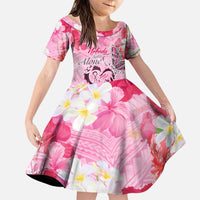 Butterfly Polynesia Breast Cancer Family Matching Puletasi and Hawaiian Shirt Nobody Fights Alone Pink Out Tropical Hibiscus DT02 Daughter's Dress Pink - Polynesian Pride