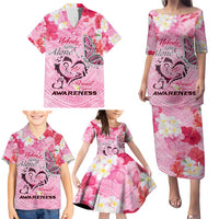 Butterfly Polynesia Breast Cancer Family Matching Puletasi and Hawaiian Shirt Nobody Fights Alone Pink Out Tropical Hibiscus DT02 - Polynesian Pride