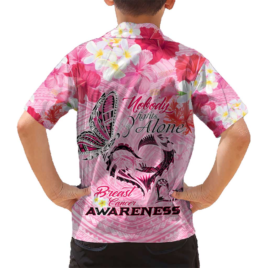 Butterfly Polynesia Breast Cancer Family Matching Short Sleeve Bodycon Dress and Hawaiian Shirt Nobody Fights Alone Pink Out Tropical Hibiscus DT02 - Polynesian Pride