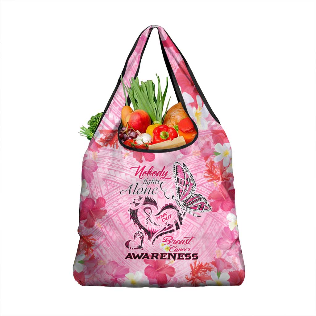 Butterfly Polynesia Breast Cancer Grocery Bag Nobody Fights Alone Pink Out Tropical Hibiscus