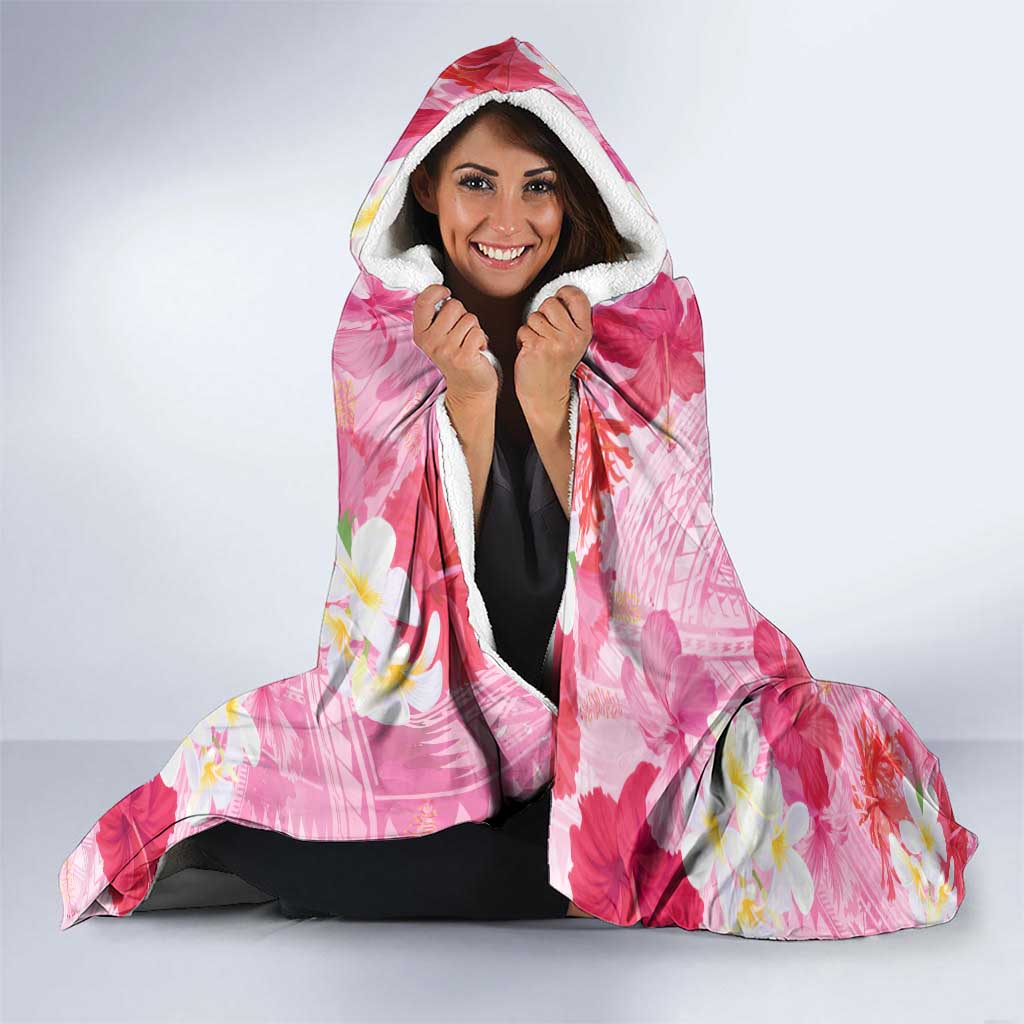 Butterfly Polynesia Breast Cancer Hooded Blanket Nobody Fights Alone Pink Out Tropical Hibiscus