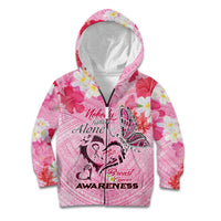 Butterfly Polynesia Breast Cancer Kid Hoodie Nobody Fights Alone Pink Out Tropical Hibiscus