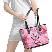 Butterfly Polynesia Breast Cancer Leather Tote Bag Nobody Fights Alone Pink Out Tropical Hibiscus