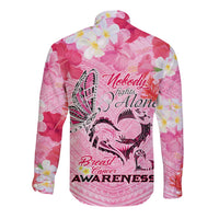 Butterfly Polynesia Breast Cancer Long Sleeve Button Shirt Nobody Fights Alone Pink Out Tropical Hibiscus