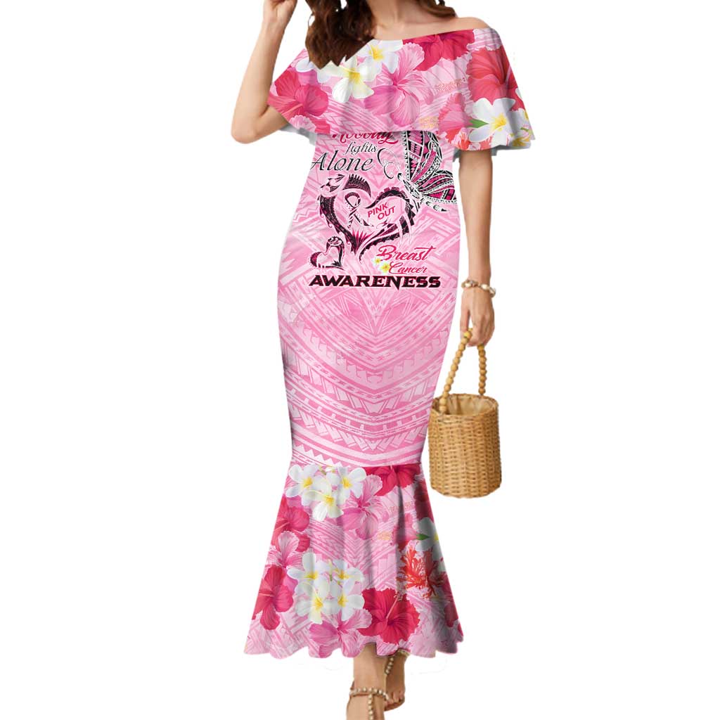 Butterfly Polynesia Breast Cancer Mermaid Dress Nobody Fights Alone Pink Out Tropical Hibiscus