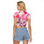 Butterfly Polynesia Breast Cancer Raglan Cropped T Shirt Nobody Fights Alone Pink Out Tropical Hibiscus