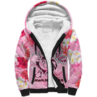 Butterfly Polynesia Breast Cancer Sherpa Hoodie Nobody Fights Alone Pink Out Tropical Hibiscus