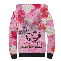 Butterfly Polynesia Breast Cancer Sherpa Hoodie Nobody Fights Alone Pink Out Tropical Hibiscus