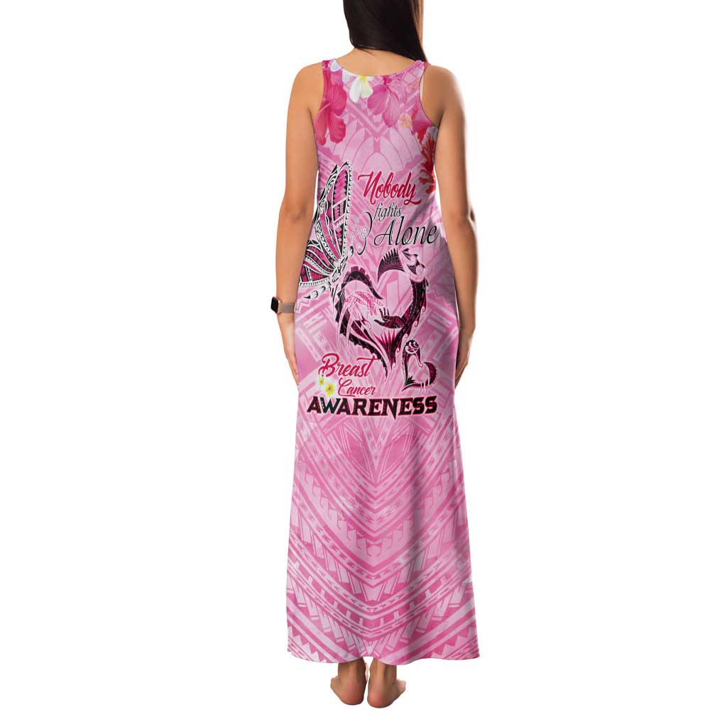 Butterfly Polynesia Breast Cancer Tank Maxi Dress Nobody Fights Alone Pink Out Tropical Hibiscus