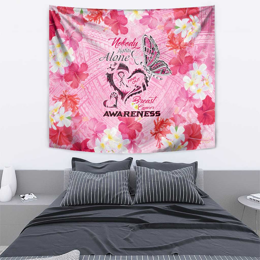 Butterfly Polynesia Breast Cancer Tapestry Nobody Fights Alone Pink Out Tropical Hibiscus