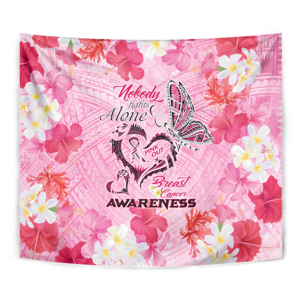 Butterfly Polynesia Breast Cancer Tapestry Nobody Fights Alone Pink Out Tropical Hibiscus
