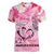 Butterfly Polynesia Breast Cancer Women V-Neck T-Shirt Nobody Fights Alone Pink Out Tropical Hibiscus