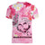 Butterfly Polynesia Breast Cancer Women V-Neck T-Shirt Nobody Fights Alone Pink Out Tropical Hibiscus