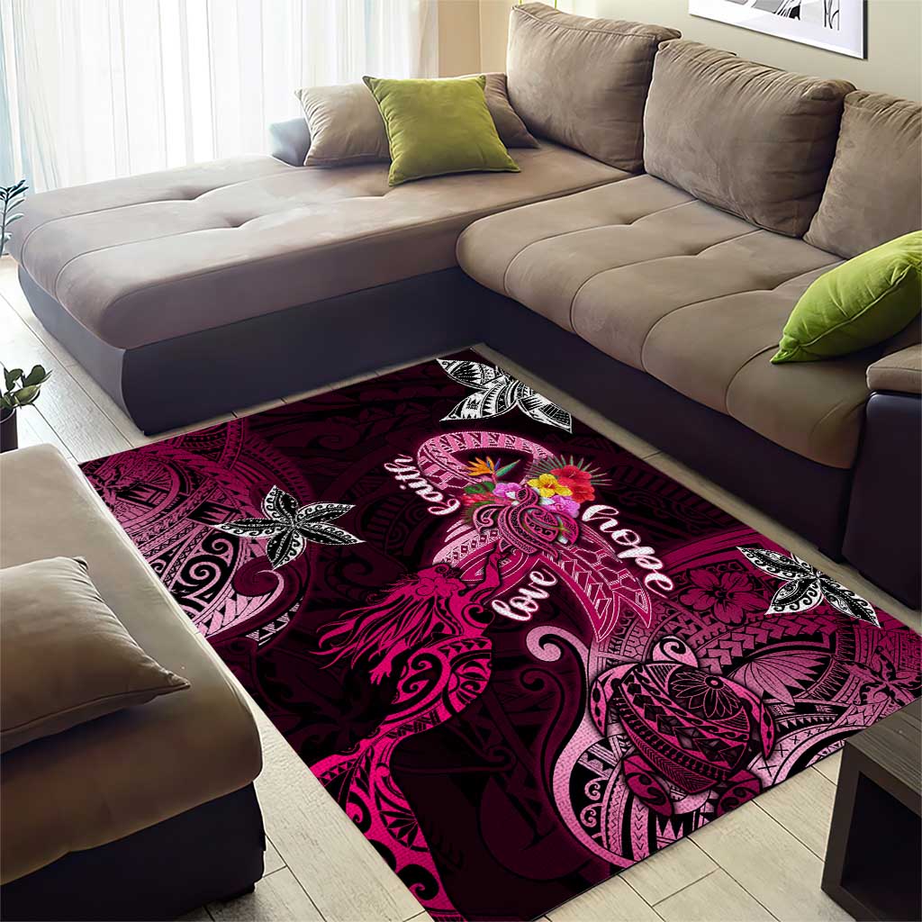 Breast Cancer Mermaid Polynesia Area Rug Faith Hope Love