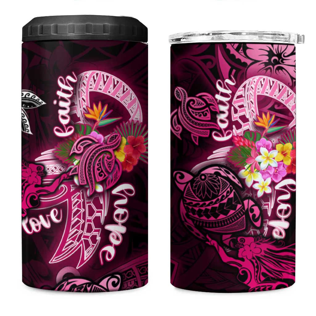 Breast Cancer Mermaid Polynesia 4 in 1 Can Cooler Tumbler Faith Hope Love