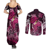 Breast Cancer Mermaid Polynesia Couples Matching Summer Maxi Dress and Long Sleeve Button Shirt Faith Hope Love DT02 - Polynesian Pride