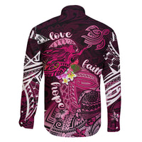 Breast Cancer Mermaid Polynesia Family Matching Long Sleeve Bodycon Dress and Hawaiian Shirt Faith Hope Love